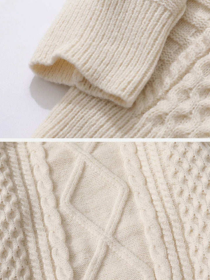 TALISHKO - Solid Color Woven Pattern Knit Sweater - streetwear fashion, outfit ideas - talishko.com