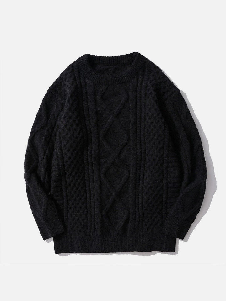 TALISHKO - Solid Color Woven Pattern Knit Sweater - streetwear fashion, outfit ideas - talishko.com