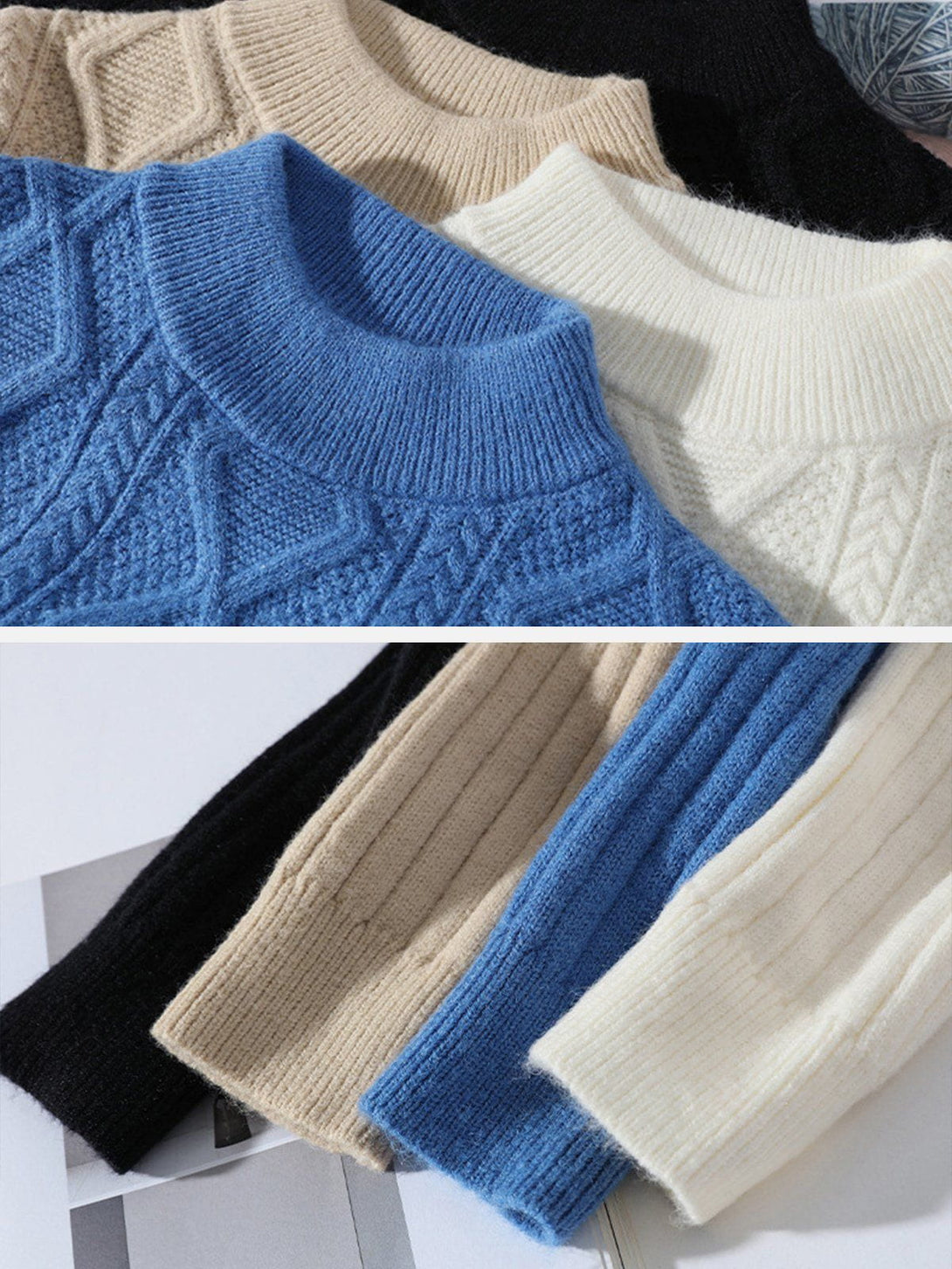 TALISHKO - Solid Ribbed Jacquard Knit Sweater - streetwear fashion, outfit ideas - talishko.com