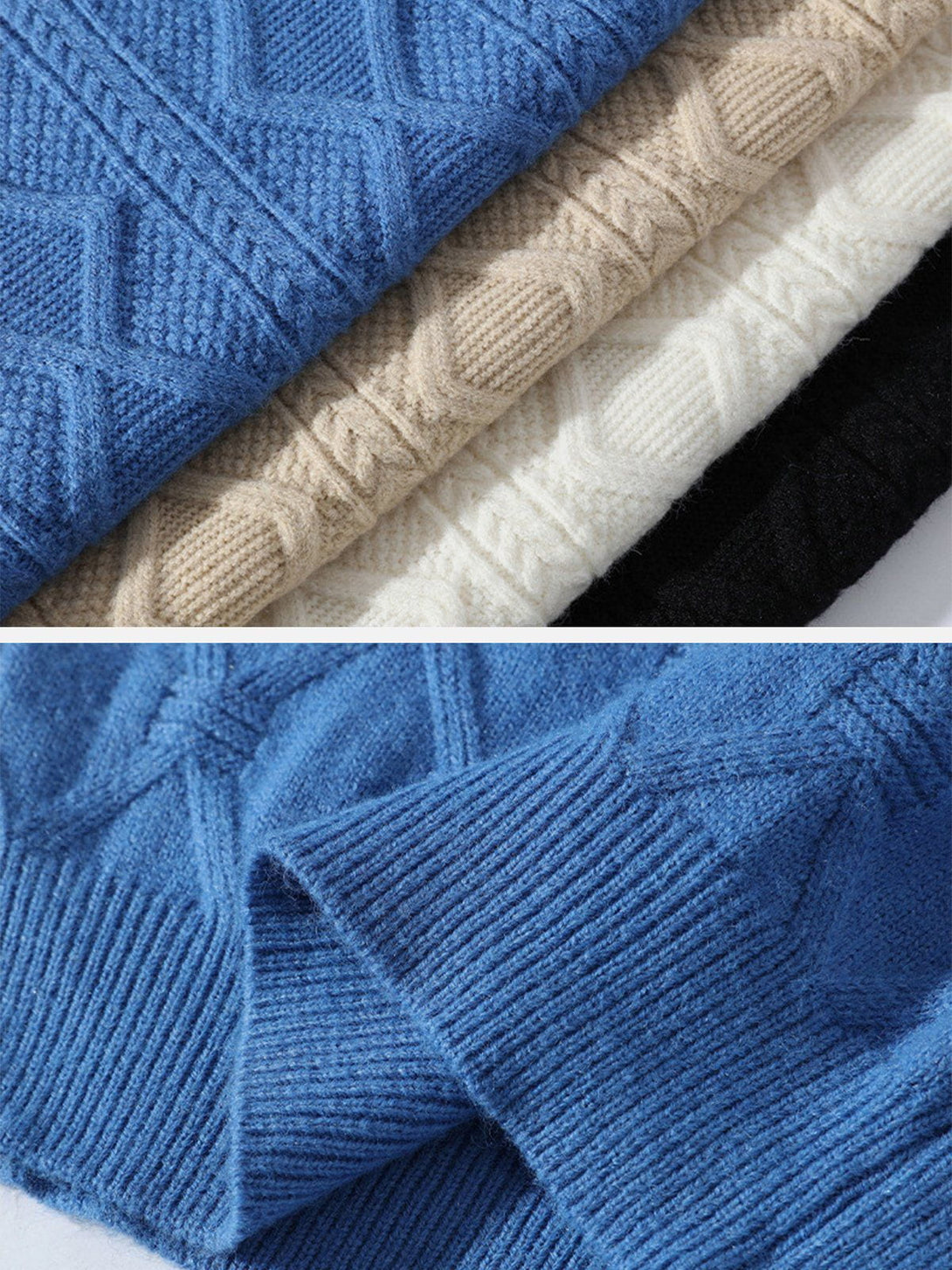 TALISHKO - Solid Ribbed Jacquard Knit Sweater - streetwear fashion, outfit ideas - talishko.com