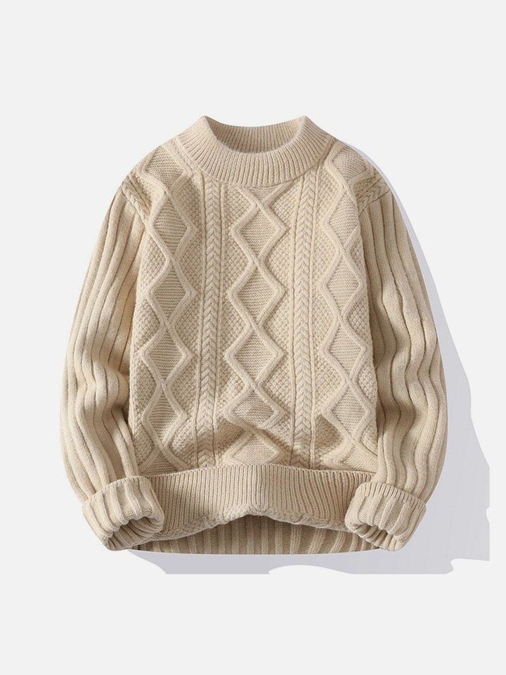 TALISHKO - Solid Ribbed Jacquard Knit Sweater - streetwear fashion, outfit ideas - talishko.com