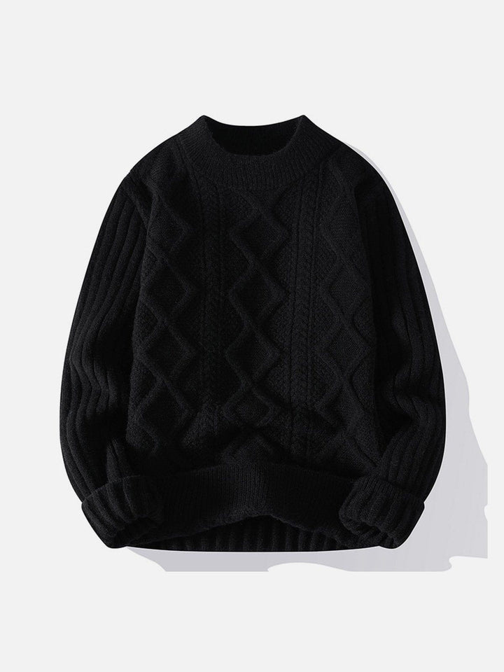 TALISHKO - Solid Ribbed Jacquard Knit Sweater - streetwear fashion, outfit ideas - talishko.com