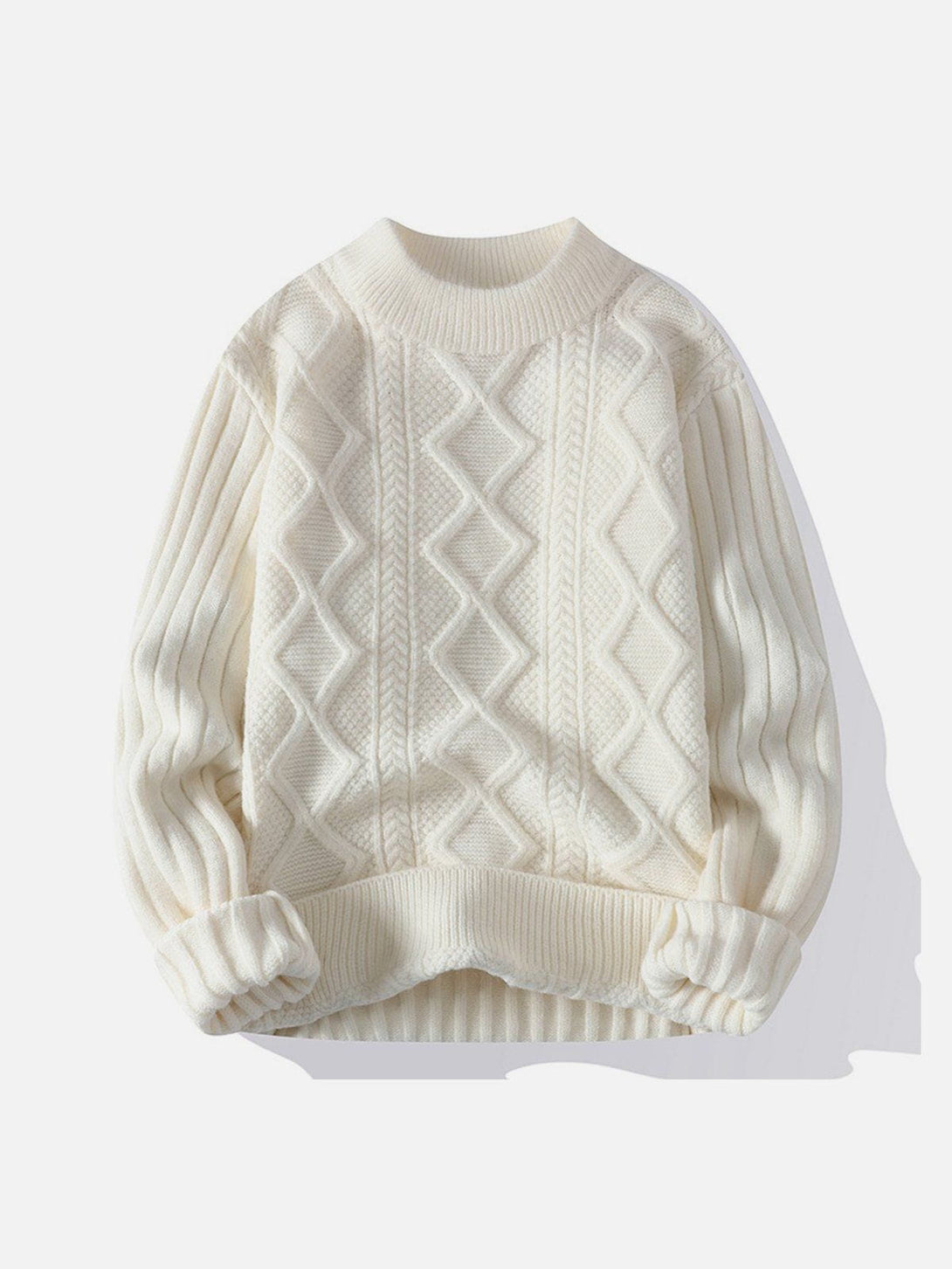 TALISHKO - Solid Ribbed Jacquard Knit Sweater - streetwear fashion, outfit ideas - talishko.com