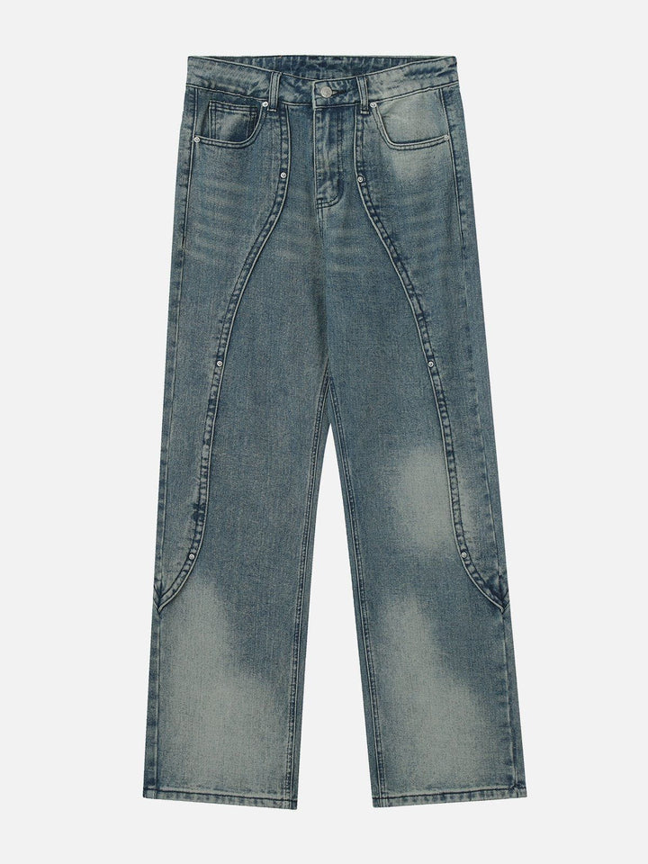 TALISHKO - Splicing Water-wash Jeans - streetwear fashion, outfit ideas - talishko.com