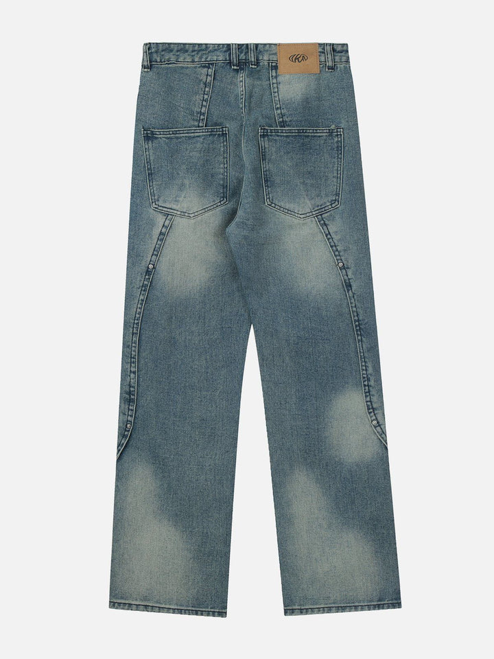 TALISHKO - Splicing Water-wash Jeans - streetwear fashion, outfit ideas - talishko.com