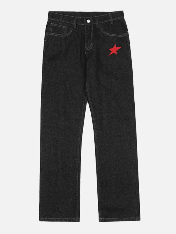 TALISHKO - Star Embroidery Letters Jeans - streetwear fashion, outfit ideas - talishko.com