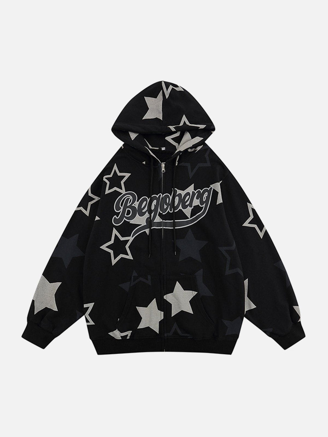 TALISHKO - Star Print Zipper Hoodie - streetwear fashion, outfit ideas - talishko.com