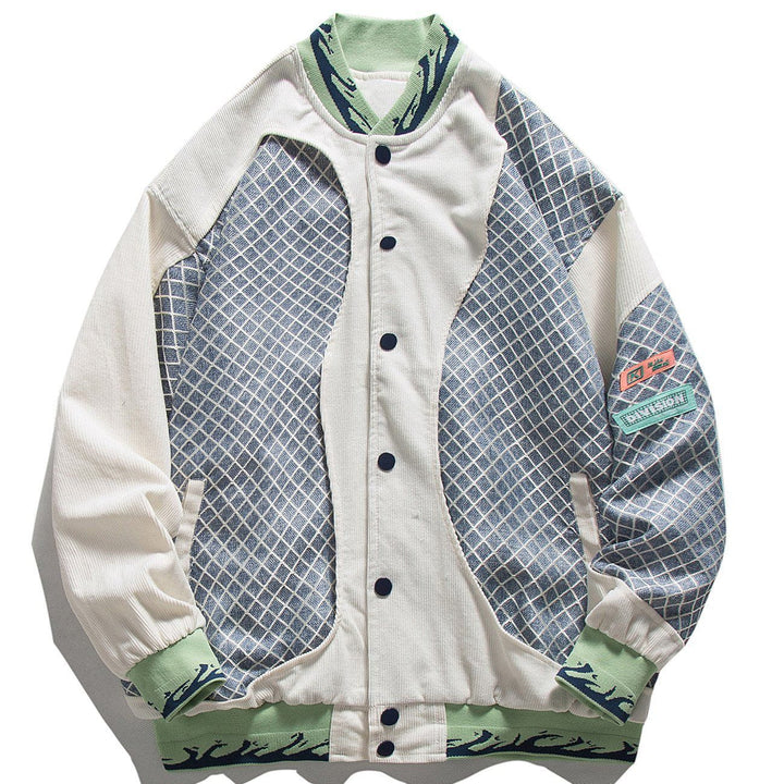 TALISHKO - Stitch Checkerboard Varsity Jacket - streetwear fashion, outfit ideas - talishko.com