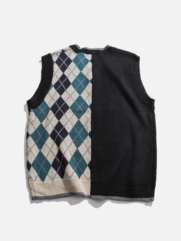 TALISHKO - Stitching Diamond Pattern Sweater Vest - streetwear fashion, outfit ideas - talishko.com