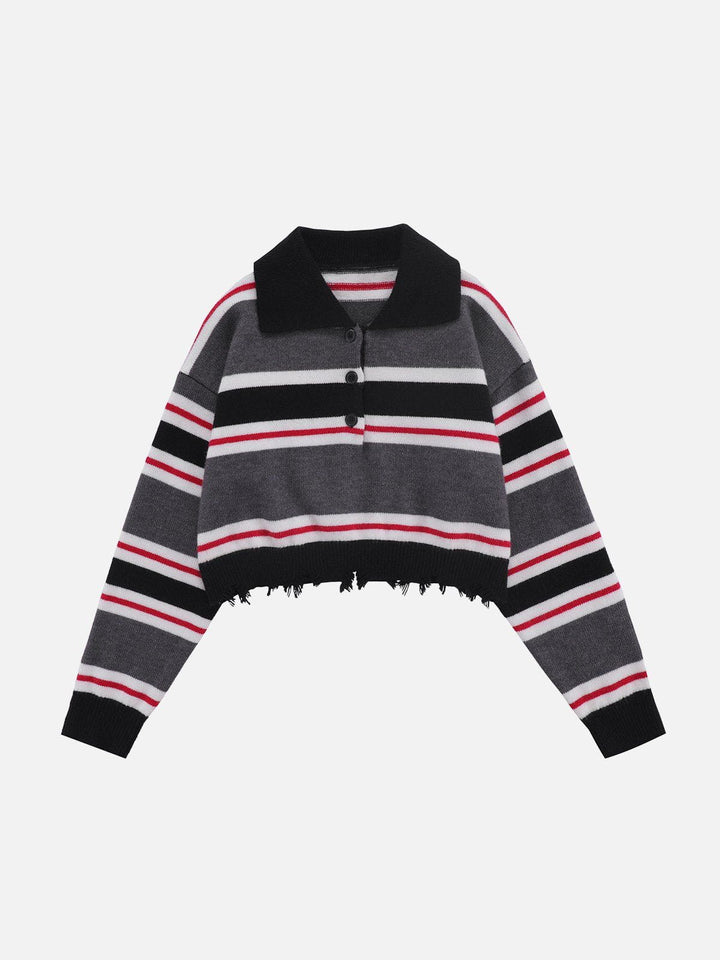TALISHKO - Striped Polo Collar Sweater - streetwear fashion, outfit ideas - talishko.com