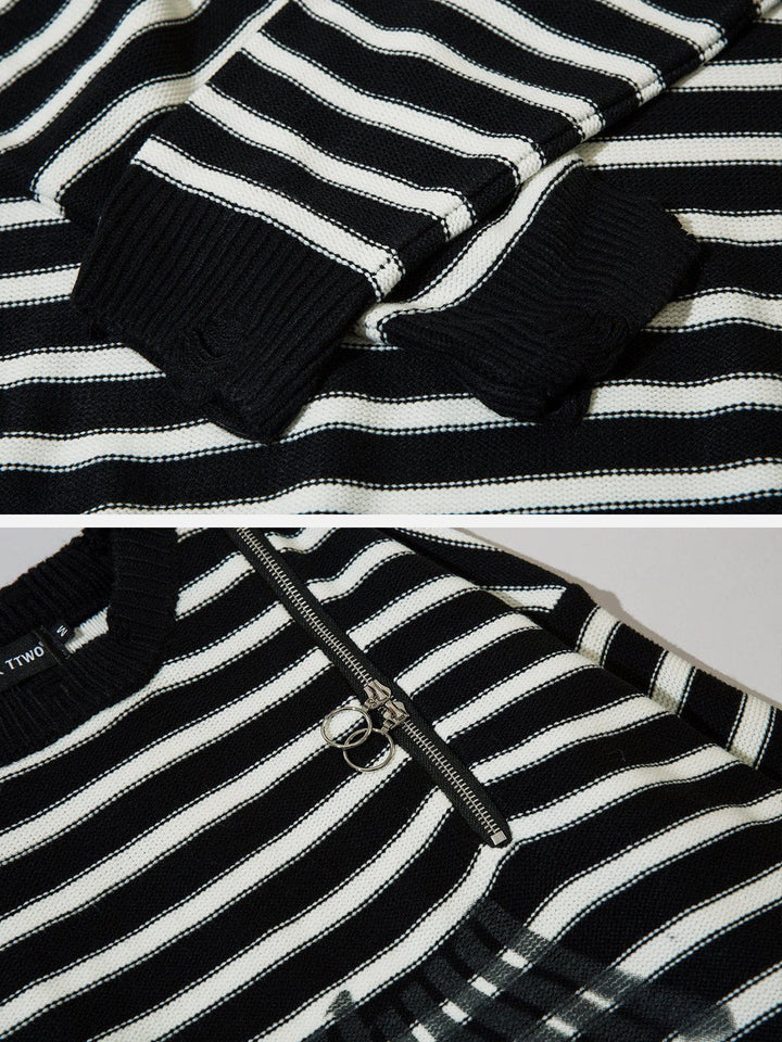 TALISHKO - Striped Zipper Design Sweater - streetwear fashion, outfit ideas - talishko.com