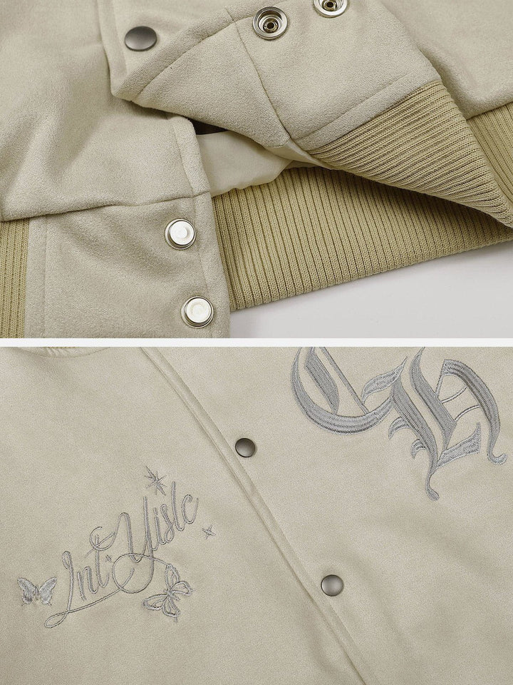 TALISHKO - Suede Embroidered Varsity Jacket - streetwear fashion, outfit ideas - talishko.com