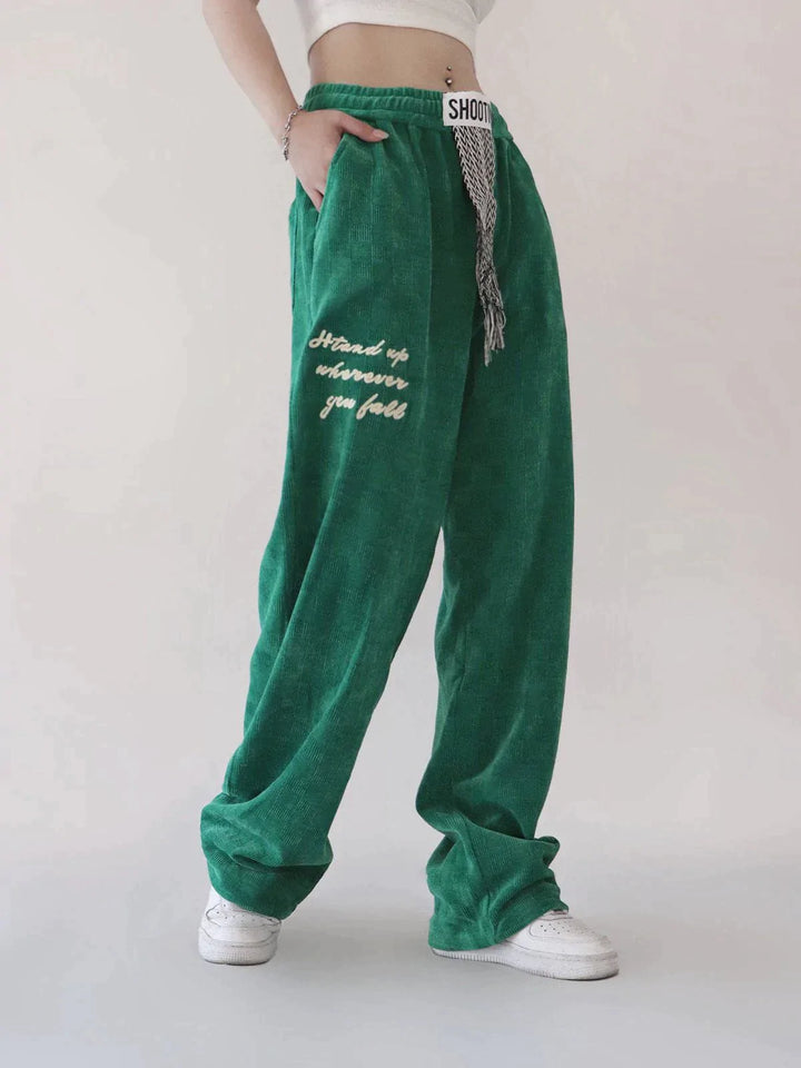 TALISHKO - Suede Letter Sweatpants - streetwear fashion, outfit ideas - talishko.com