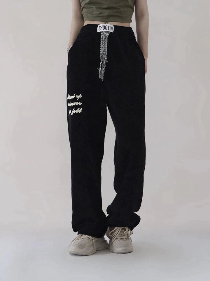TALISHKO - Suede Letter Sweatpants - streetwear fashion, outfit ideas - talishko.com