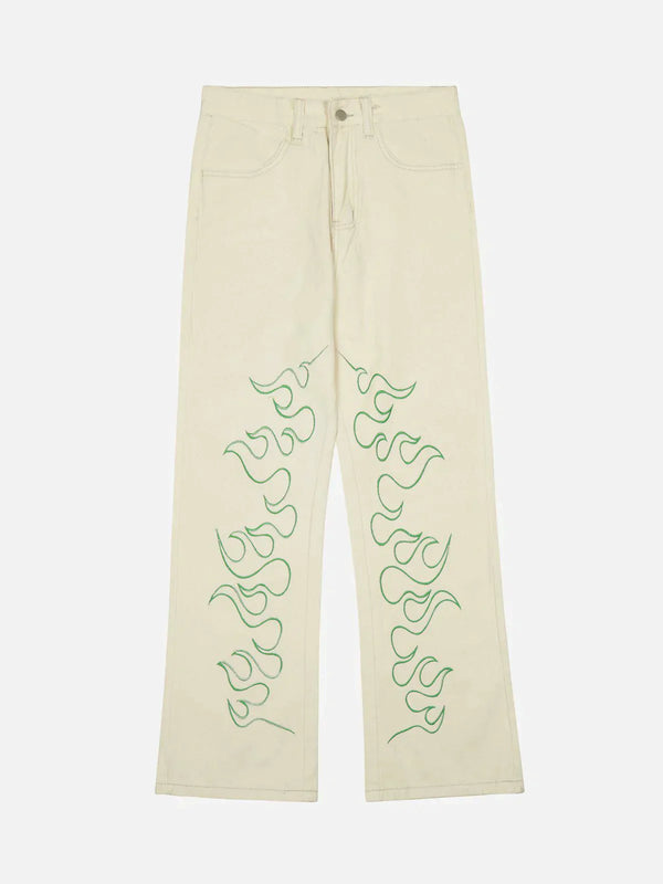 TALISHKO - Sun Embroidery Texture Pattern Jeans - streetwear fashion, outfit ideas - talishko.com