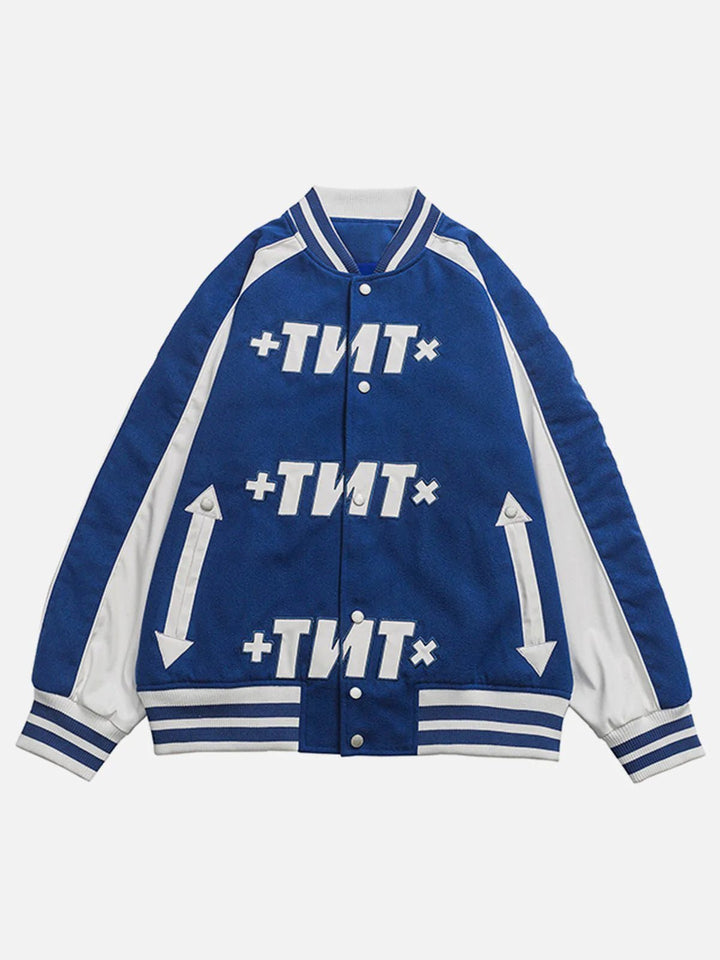 TALISHKO™ - "TNT" Patchwork Print Varsity Jacket streetwear fashion - talishko.com