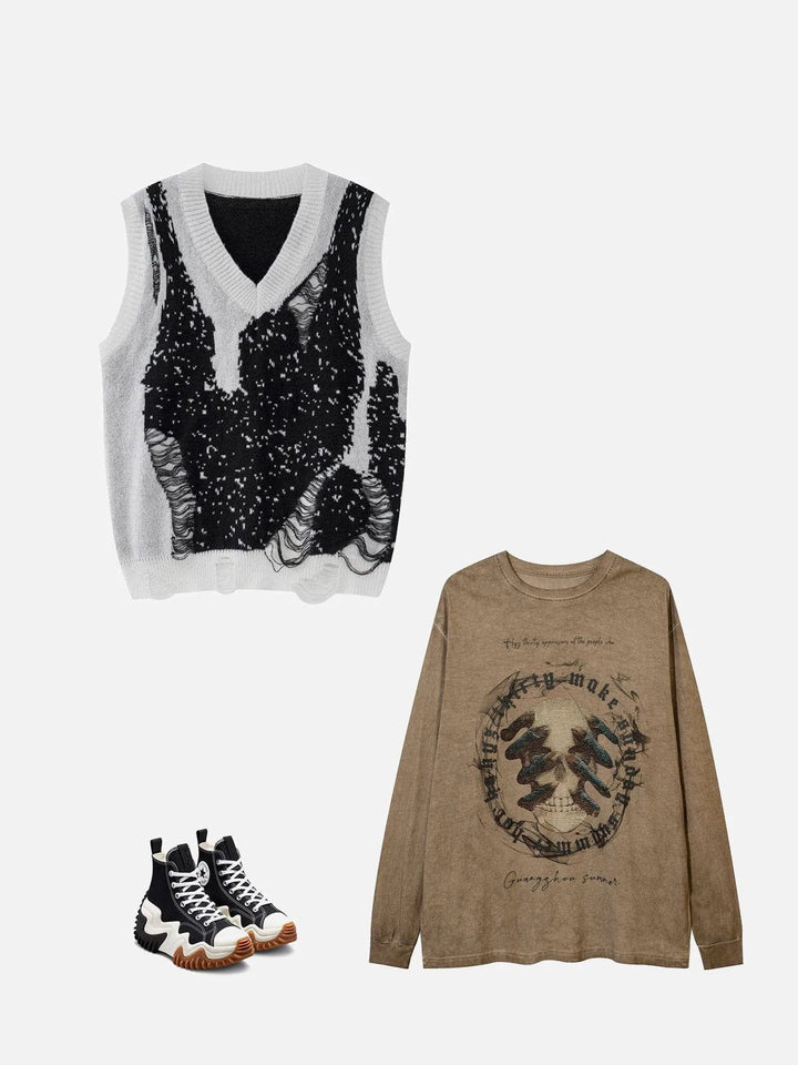 TALISHKO - "Tangle" Color Mixing Knit Sweater Vest - streetwear fashion, outfit ideas - talishko.com