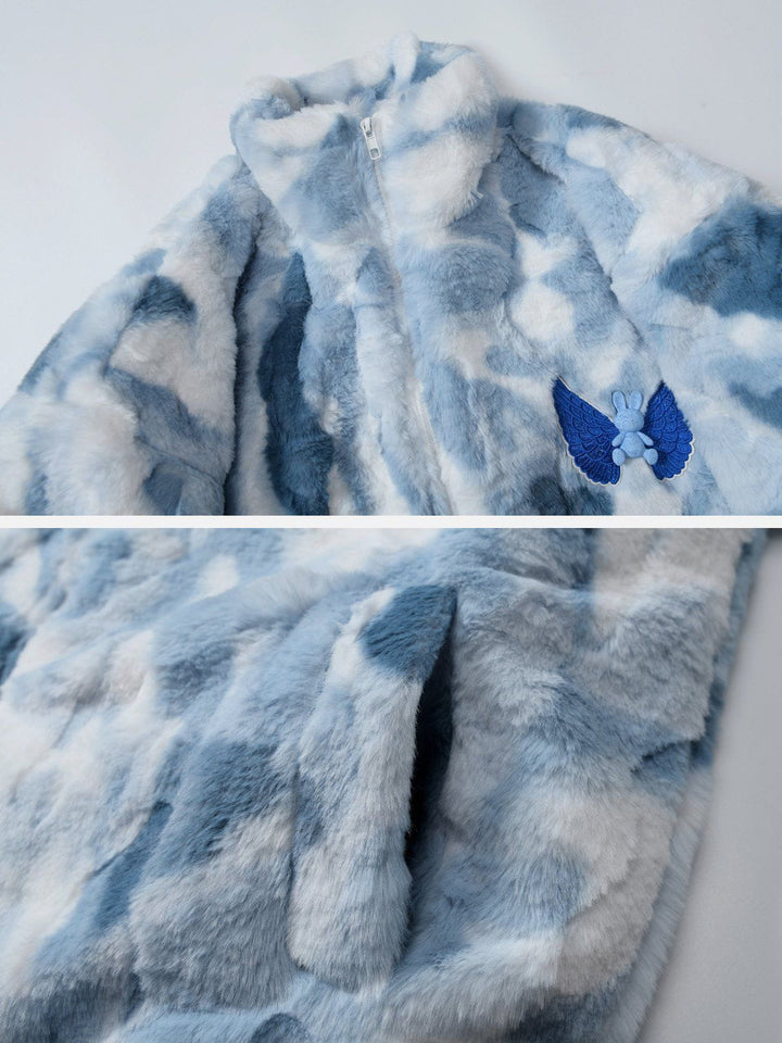 TALISHKO - Tie Dye Angel Bunny Label Sherpa Coat - streetwear fashion, outfit ideas - talishko.com