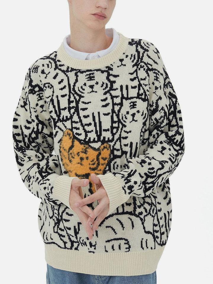 TALISHKO - Tiger Pattern Knit Sweater - streetwear fashion, outfit ideas - talishko.com