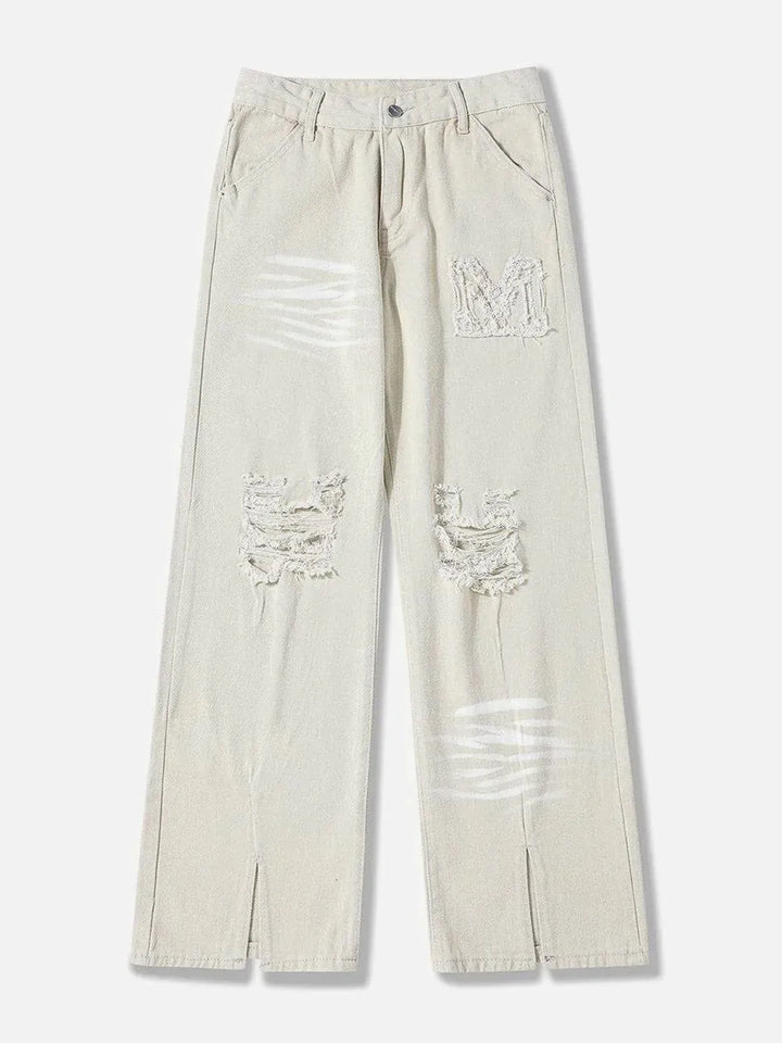 TALISHKO - Torn Textured Letter Pants - streetwear fashion, outfit ideas - talishko.com