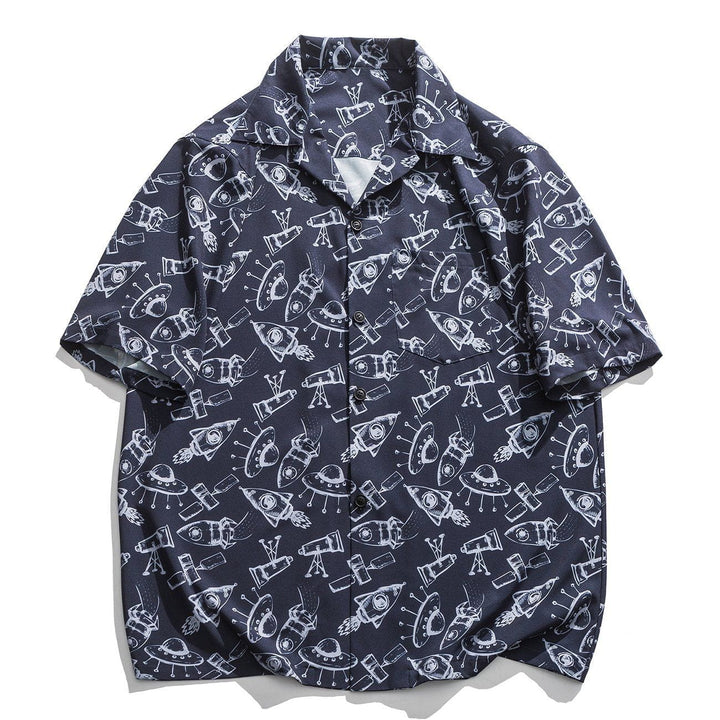 TALISHKO - UFO Rockets Satellite Telescope Short Sleeve Shirt - streetwear fashion, outfit ideas - talishko.com