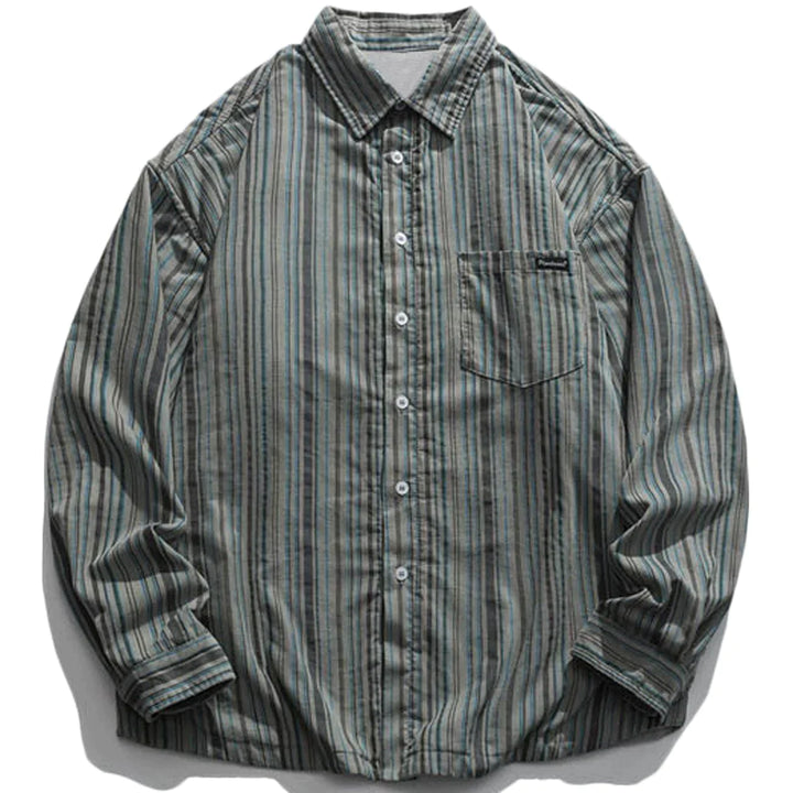 TALISHKO - Vertical Stripes Plus Fleece Long-sleeved Shirt - streetwear fashion, outfit ideas - talishko.com