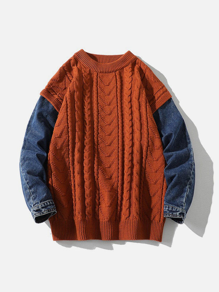 TALISHKO - Vintage Denim Patchwork Sweater - streetwear fashion, outfit ideas - talishko.com