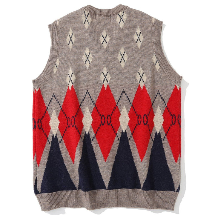 TALISHKO - Vintage Diamond Pattern Knit Sweater Vest - streetwear fashion, outfit ideas - talishko.com