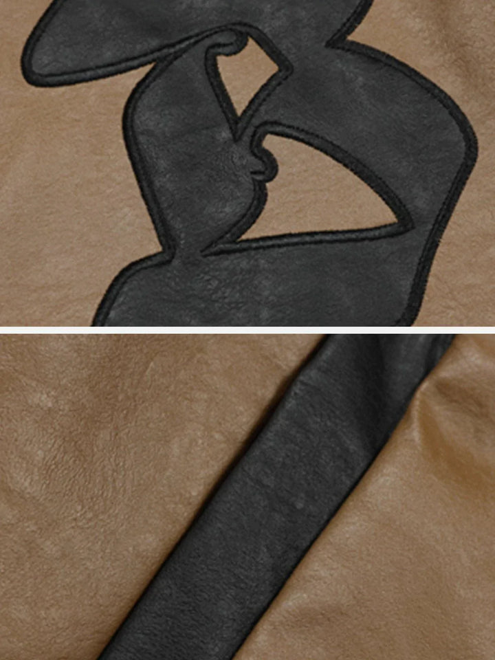 TALISHKO - Vintage Embroidered Letters Leather Jacket - streetwear fashion, outfit ideas - talishko.com