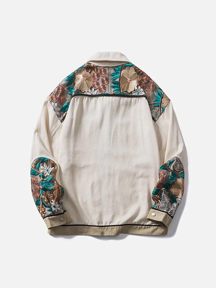 TALISHKO - Vintage Flower Embroidery Stitching Jacket - streetwear fashion, outfit ideas - talishko.com