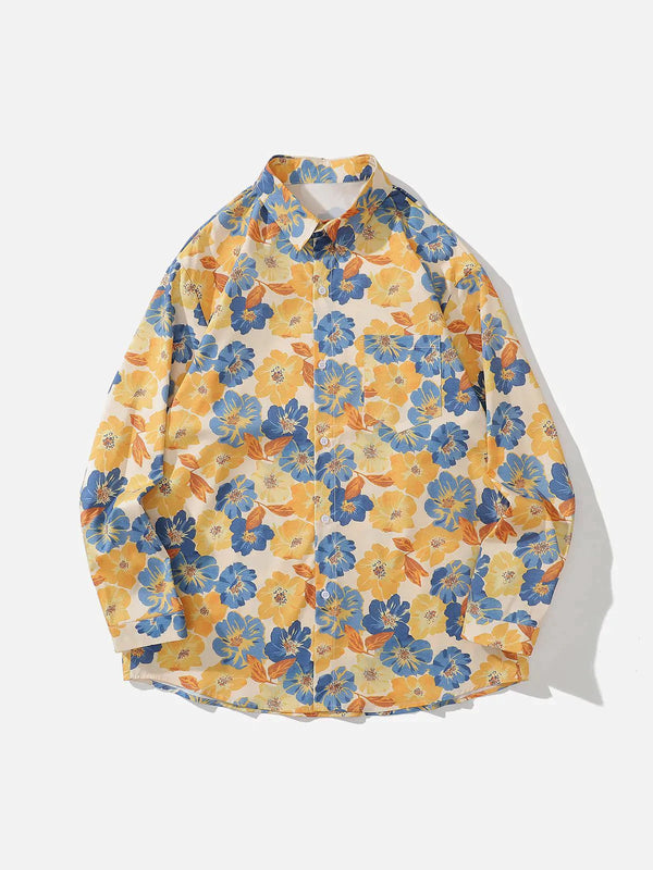 TALISHKO - Vintage Flower Printed Long-Sleeved Shirt - streetwear fashion, outfit ideas - talishko.com