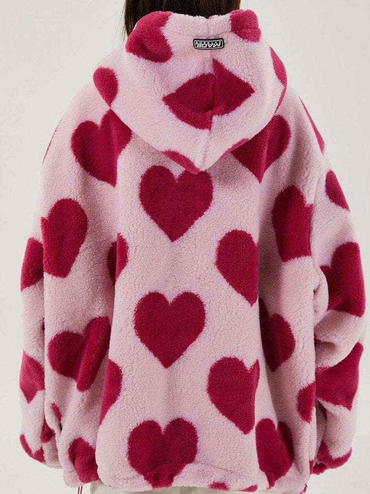 TALISHKO - Vintage Heart Pattern Oversize Sherpa Coat - streetwear fashion, outfit ideas - talishko.com