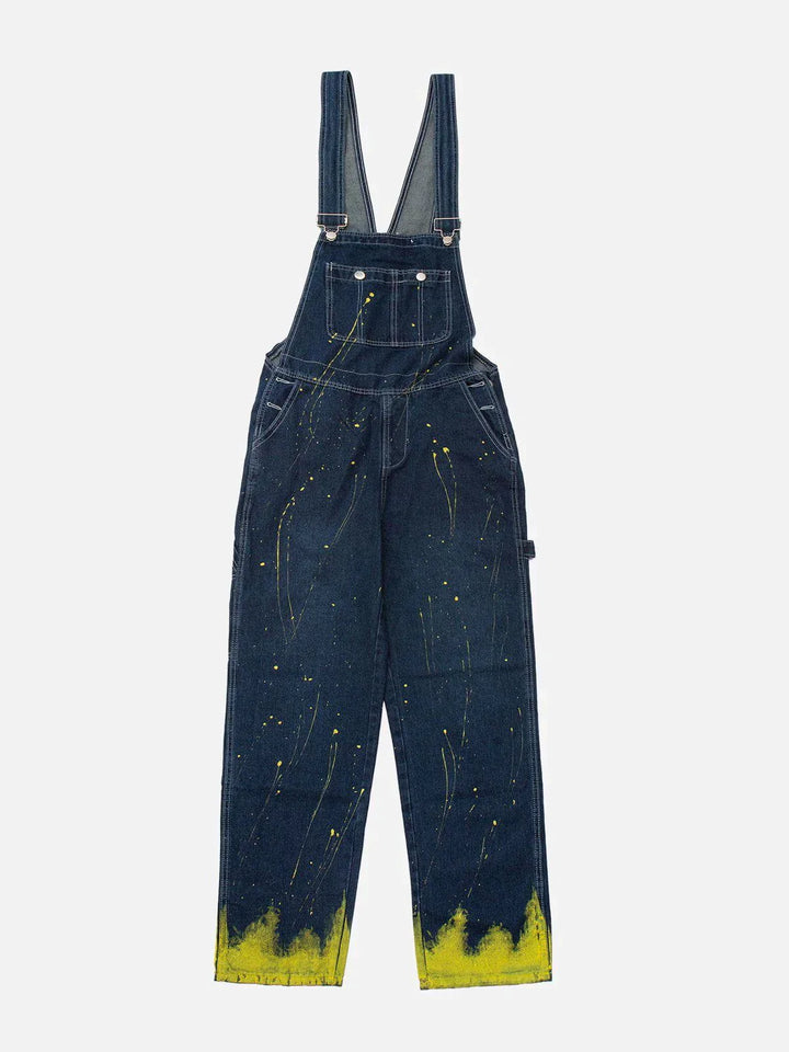 TALISHKO - Vintage Loose Splash Ink Suspender Jeans - streetwear fashion, outfit ideas - talishko.com