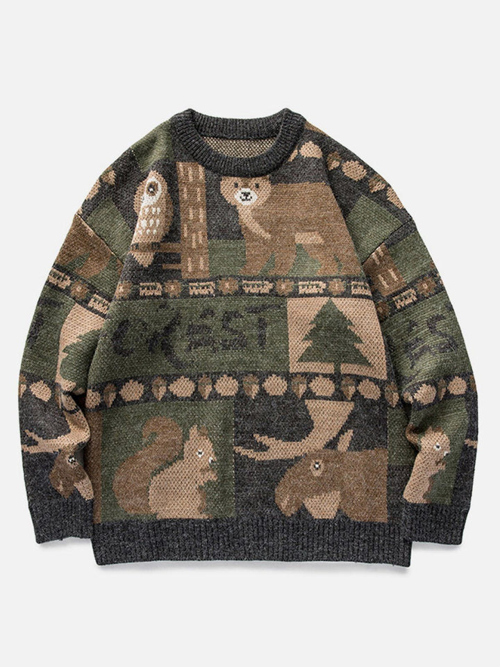 TALISHKO - Vintage Owl Bear Print Knitted Sweater - streetwear fashion, outfit ideas - talishko.com