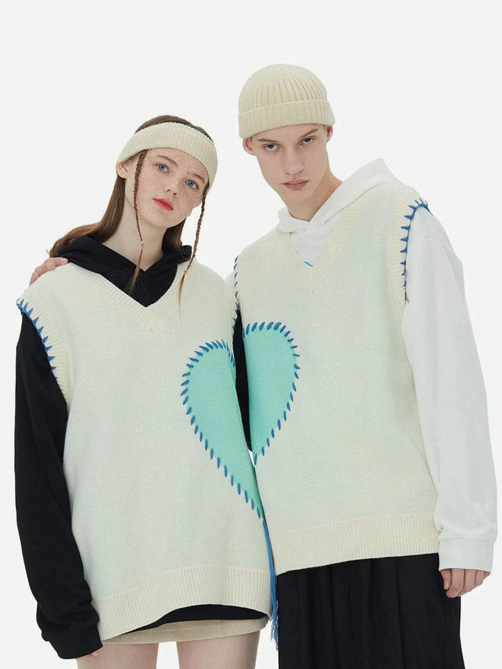 TALISHKO - Vintage Peach Heart Pattern Sweater Vest - streetwear fashion, outfit ideas - talishko.com