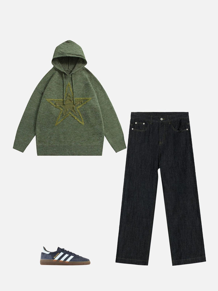 TALISHKO - Vintage Pentagram Knit Hoodie - streetwear fashion, outfit ideas - talishko.com