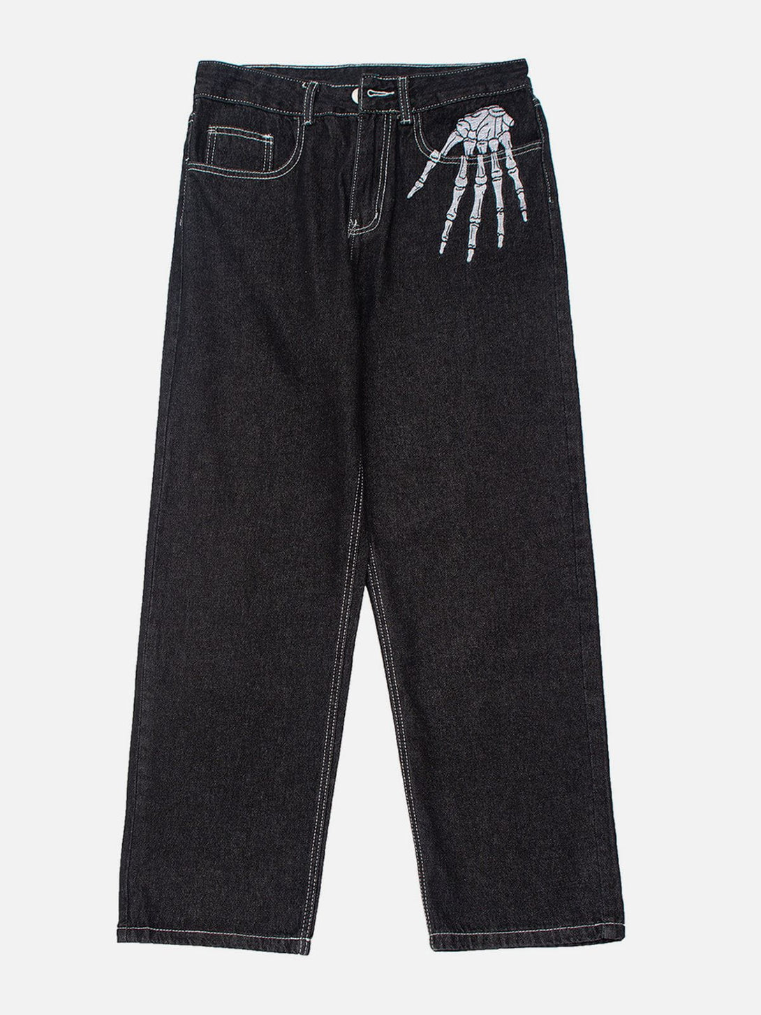 TALISHKO - Vintage Skull Bone Embroidery Jeans - streetwear fashion, outfit ideas - talishko.com