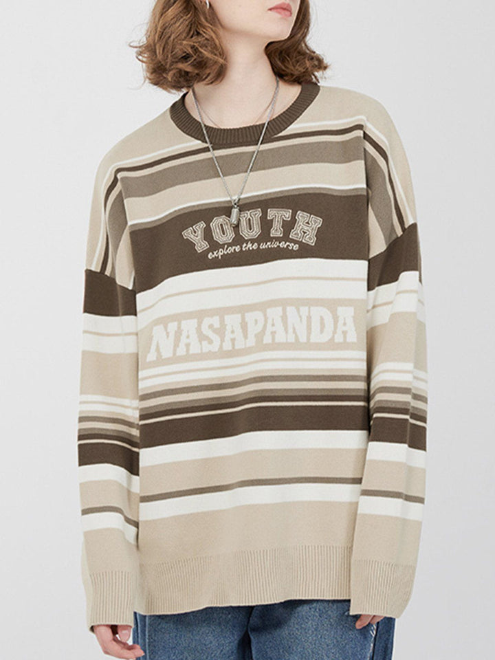 TALISHKO - Vintage Stripe Letter Sweater - streetwear fashion, outfit ideas - talishko.com