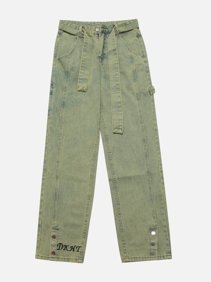 TALISHKO - Vintage Washed Button Slit Jeans - streetwear fashion, outfit ideas - talishko.com