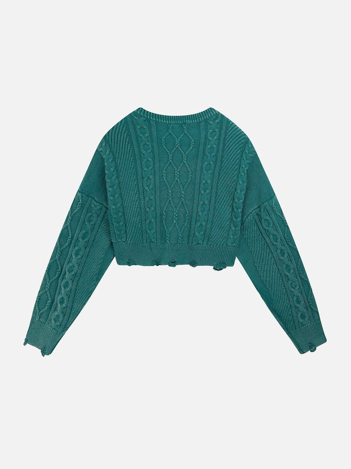 TALISHKO™ - Vintage Washed Jacquard Raw Edge Sweater streetwear fashion - talishko.com