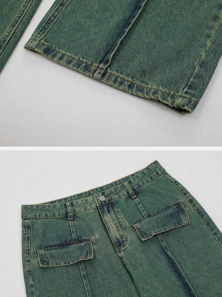TALISHKO - Vintage Washed Lines Design Jeans - streetwear fashion, outfit ideas - talishko.com