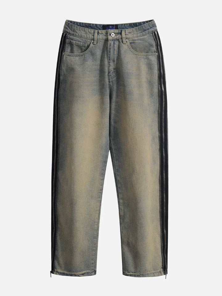 TALISHKO - Vintage Washed Zip Up Jeans - streetwear fashion, outfit ideas - talishko.com
