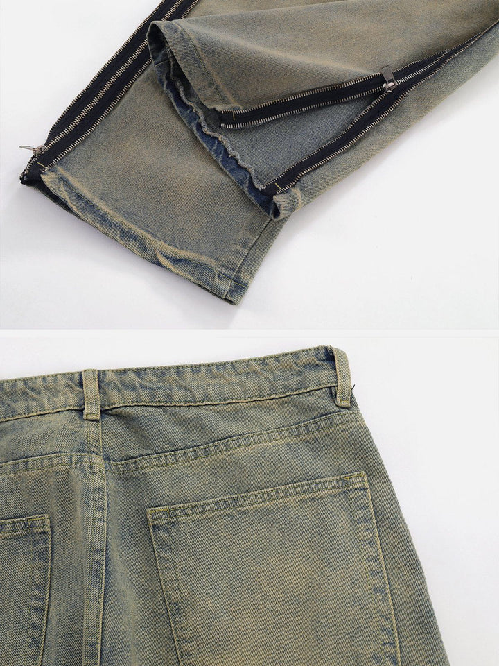 TALISHKO - Vintage Washed Zip Up Jeans - streetwear fashion, outfit ideas - talishko.com
