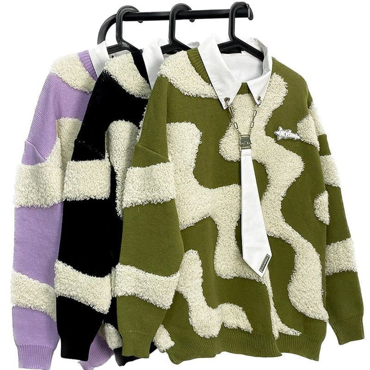 TALISHKO - WAVE Flocking Splicing Sweater - streetwear fashion, outfit ideas - talishko.com