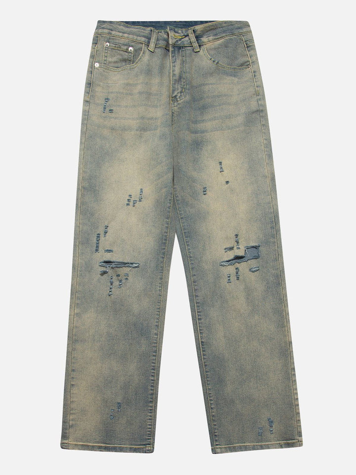 TALISHKO - Washed Design Hole Jeans - streetwear fashion, outfit ideas - talishko.com