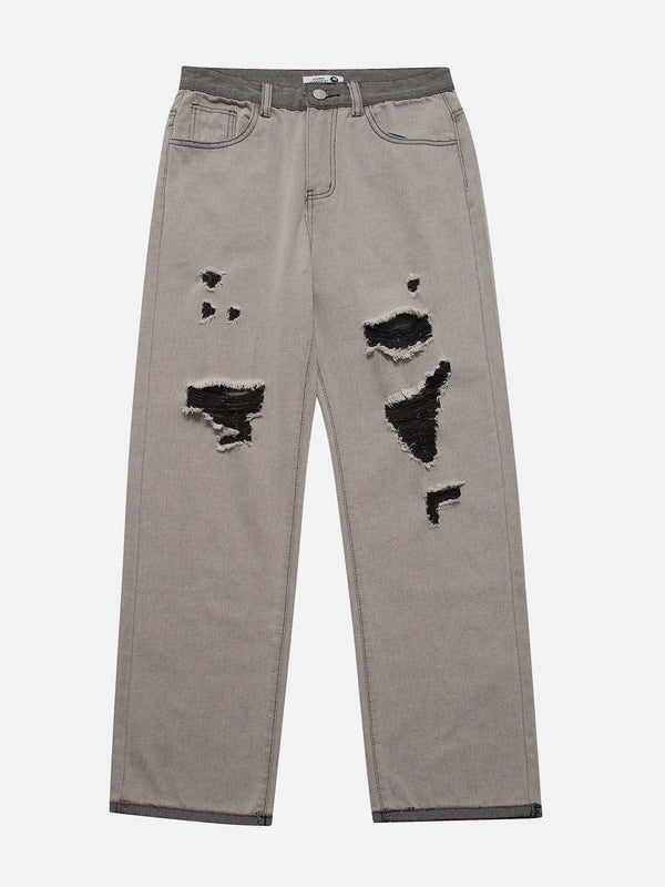 TALISHKO - Washed Hole Design Jeans - streetwear fashion, outfit ideas - talishko.com