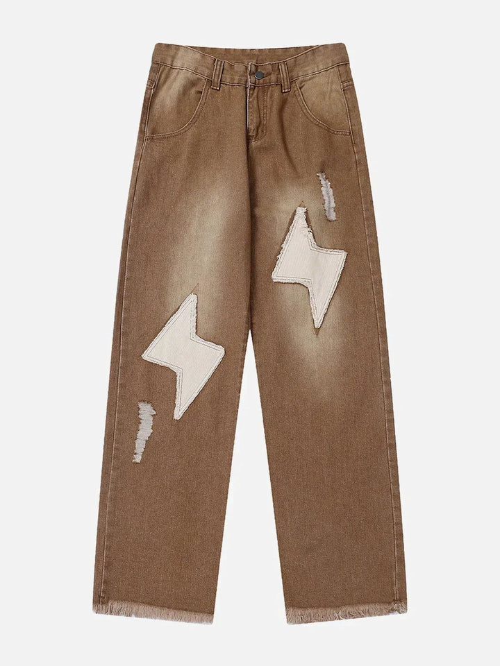 TALISHKO - Washed Lightning Patch Jeans - streetwear fashion, outfit ideas - talishko.com