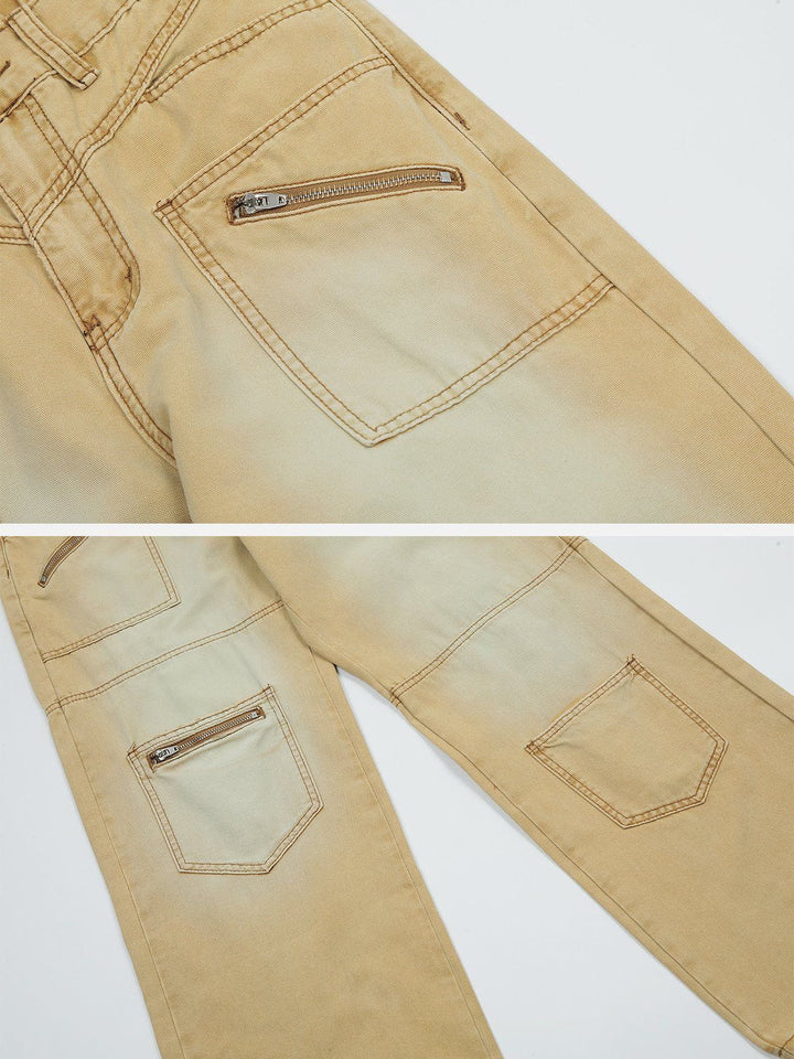 TALISHKO - Washed Pocket Zipper Jeans - streetwear fashion, outfit ideas - talishko.com