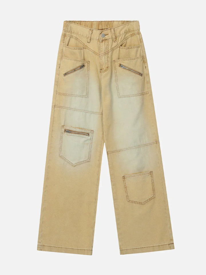 TALISHKO - Washed Pocket Zipper Jeans - streetwear fashion, outfit ideas - talishko.com
