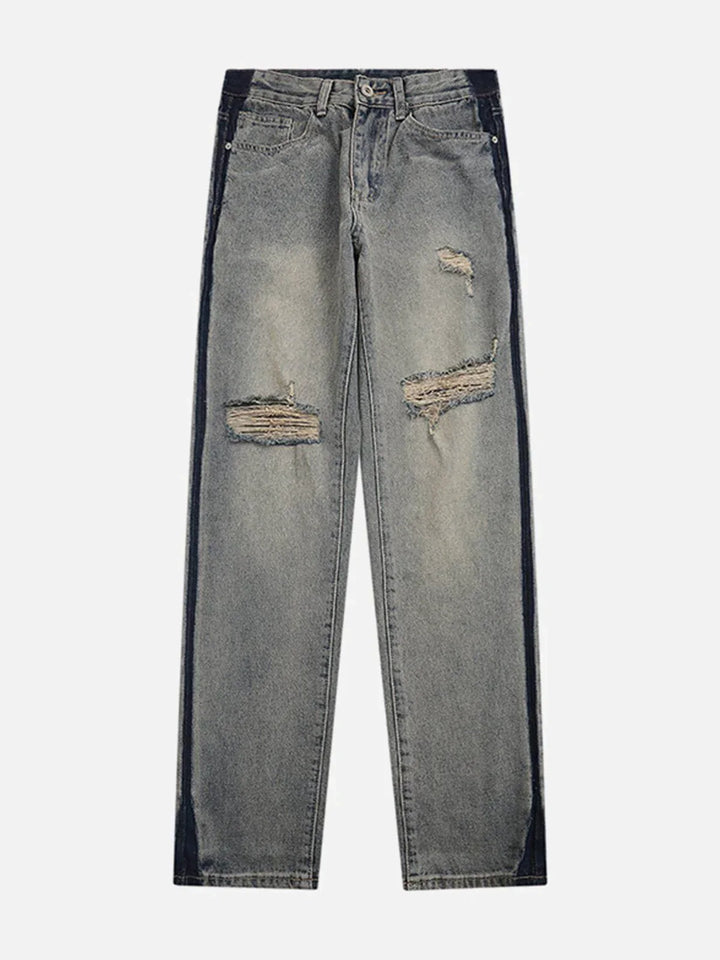 TALISHKO - Washed Side Patchwork Jeans - streetwear fashion, outfit ideas - talishko.com